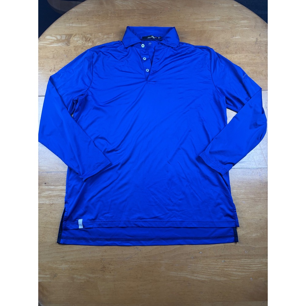 RLX Ralph Lauren Mens Blue Long Sleeve Golf Polo Shirt Streamsong Black Size M